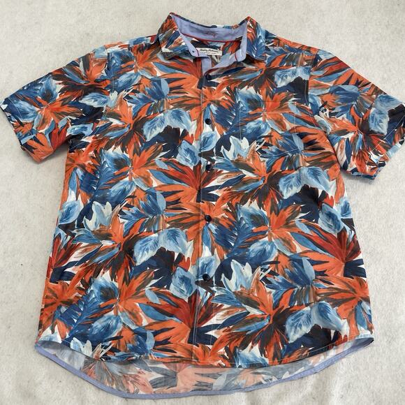 Tommy Bahama Shirt Men Orange Blue Bright Hawaiian Button Up Size XL - Picture 1 of 6